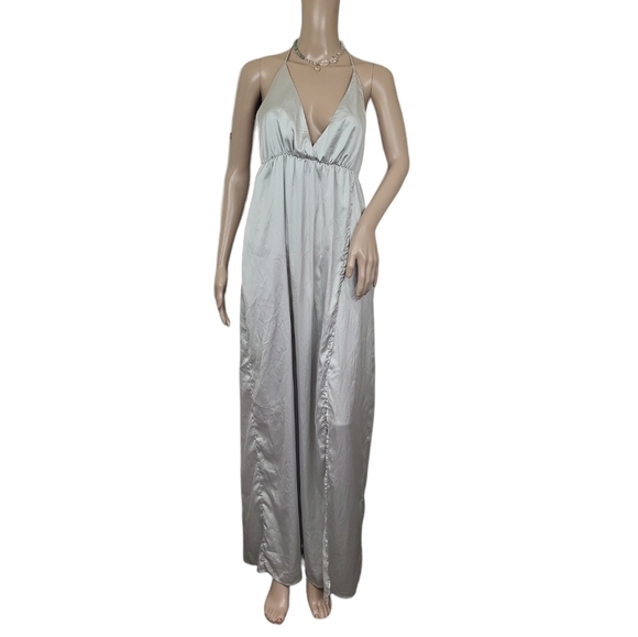 simplee Dresses & Skirts - simplee Plunging Neck Split Thigh Tied Backless Dress